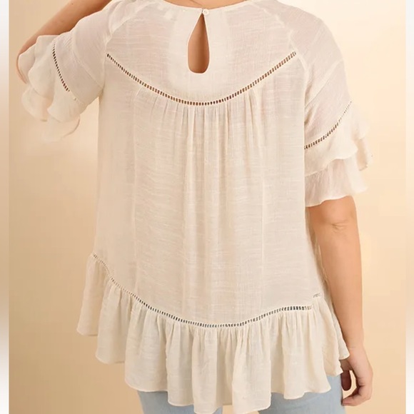 Umgee Cream Embroidered Flutter-Sleeve Peasant Top with Red Floral Accents - Picture 5 of 13